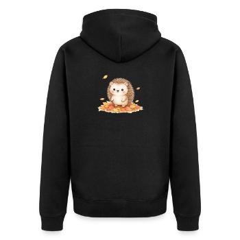 Herbstlicher Igel auf Blätterhügel - Unisex Premium Bio Zip Hoodie - Schwarz - Hinten - Nico (187cm)