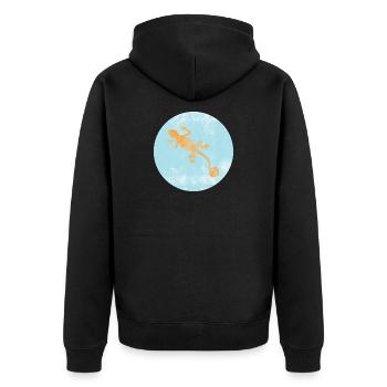 Orange Gecko on Blue Circle - Unisex Premium Organic Zip Hoodie - black - Back - Nico (187cm)