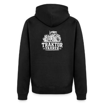 Traktor Fahrer Motiv Silhouette - Unisex Premium Bio Zip Hoodie - Schwarz - Hinten - Nico (187cm)