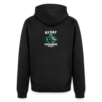 KI Feierabend Spruch Lustiges Büro Motiv - Unisex Premium Bio Zip Hoodie - Schwarz - Hinten - Nico (187cm)