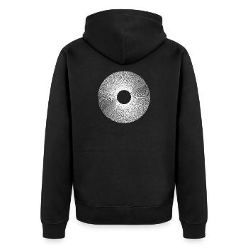 Iris-Ringburst-Radialmuster - Unisex Premium Bio Zip Hoodie - Schwarz - Hinten - Nico (187cm)