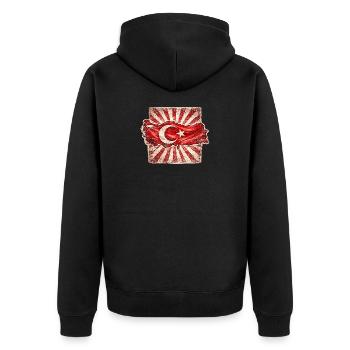 Türkei Flaggenkarte Vintage Kunstwerk - Unisex Premium Bio Zip Hoodie - Schwarz - Hinten - Nico (187cm)