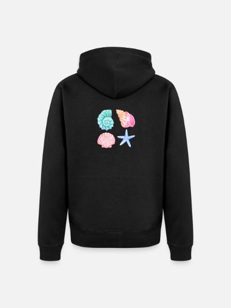 Wasserfarben Muscheln Strandmotiv - Unisex Premium Bio Zip Hoodie - Schwarz