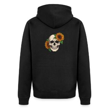 Skull Sunflower Skull Flowers Skeleton - Unisex Premium Organic Zip Hoodie - black - Back - Nico (187cm)