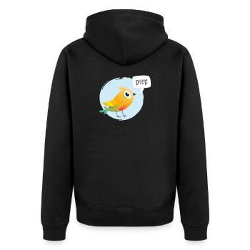 Bunter Vogel mit Piepsprechblase - Unisex Premium Bio Zip Hoodie - Schwarz - Hinten - Nico (187cm)