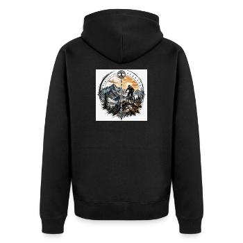 Nordic Mountainbike Sonnenpfad - Unisex Premium Bio Zip Hoodie - Schwarz - Hinten - Nico (187cm)