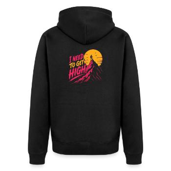 Bergwander-Abenteuer – Ich muss hoch hinein - Unisex Premium Bio Zip Hoodie - Schwarz - Hinten - Nico (187cm)