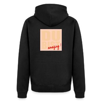 Gute Laune Selbstwert - Unisex Premium Bio Zip Hoodie - Schwarz - Hinten - Nico (187cm)