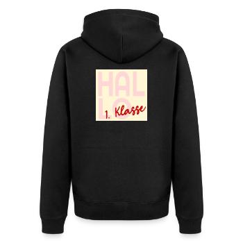 Einschulung Hallo 1. Klasse - Unisex Premium Bio Zip Hoodie - Schwarz - Hinten - Nico (187cm)