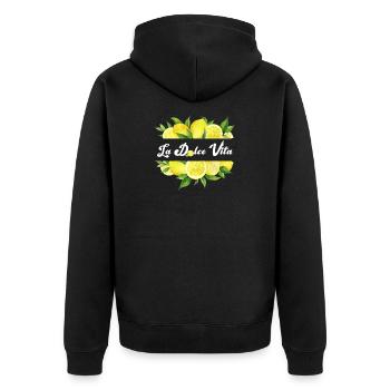 Dolce Vita Zitronen Logo - Unisex Premium Bio Zip Hoodie - Schwarz - Hinten - Nico (187cm)
