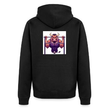 GIDAGI Fitness-Cartoons-Sammlung - Unisex Premium Bio Zip Hoodie - Schwarz - Hinten - Nico (187cm)