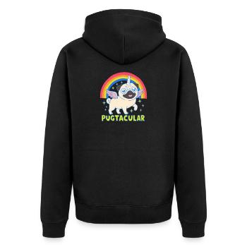 Pugicorn Niedlicher Kawaii Einhorn Mops Regenbogen - Unisex Premium Bio Zip Hoodie - Schwarz - Hinten - Nico (187cm)