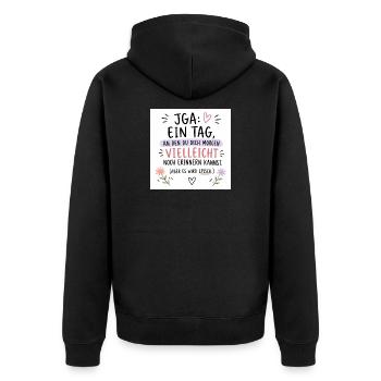 JGA Episch: Tag voller Erinnerungen - Unisex Premium Bio Zip Hoodie - Schwarz - Hinten - Nico (187cm)
