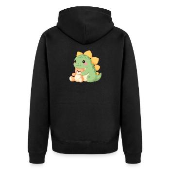 Kleiner grüner Dino mit Teddy - Süßes Comic-Motiv - Unisex Premium Bio Zip Hoodie - Schwarz - Hinten - Nico (187cm)