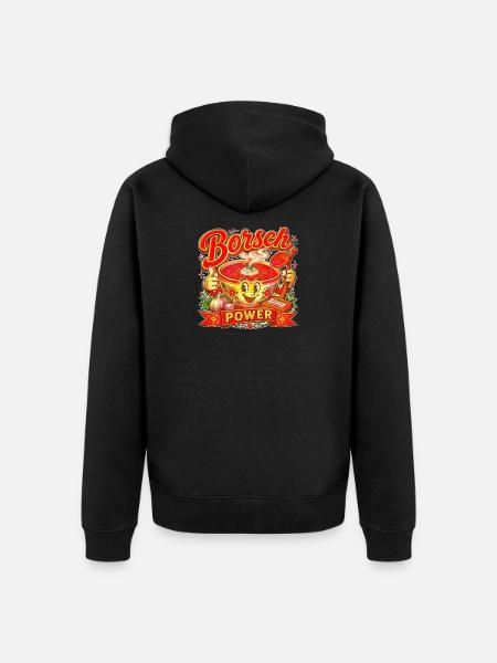 Borsch Power — Retro-Cartoon-Maskottchen-Suppenkunst - Unisex Premium Bio Zip Hoodie - Schwarz
