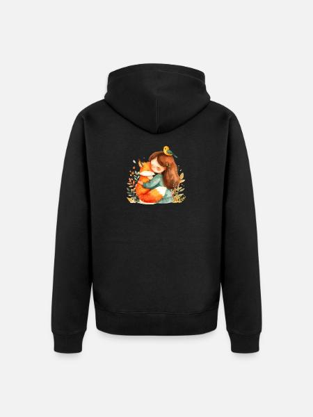 Tierfreundin mit Fuchs & Vogel – Süßes Comic-Motiv - Unisex Premium Bio Zip Hoodie - Schwarz