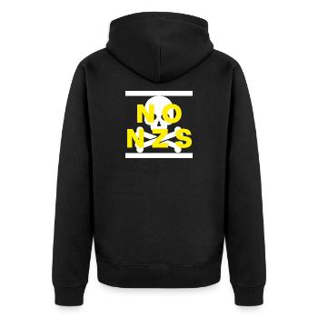 NO NZS, NEVER AGAIN, ANTI-FASCISM, NO AFD YELLOW - Unisex Premium Organic Zip Hoodie - black - Back - Nico (187cm)