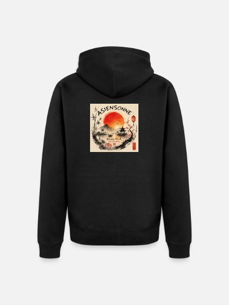 Asiensonne: Abendrot am Lotussee - Unisex Premium Bio Zip Hoodie - Schwarz