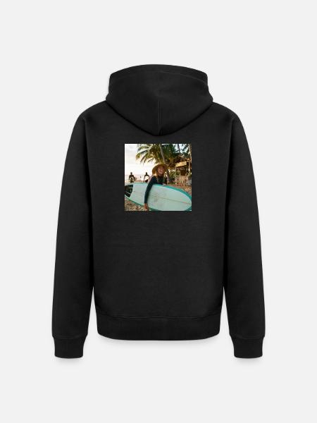 Beach surfer with surfboard - Unisex Premium Organic Zip Hoodie - black