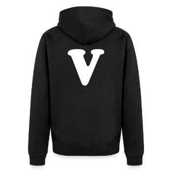 Large V Style Print | Letter V | V Logo - Unisex Premium Organic Zip Hoodie - black - Back - Nico (187cm)