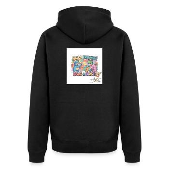 Hallo Freunde Spass und Farbe - Unisex Premium Bio Zip Hoodie - Schwarz - Hinten - Nico (187cm)