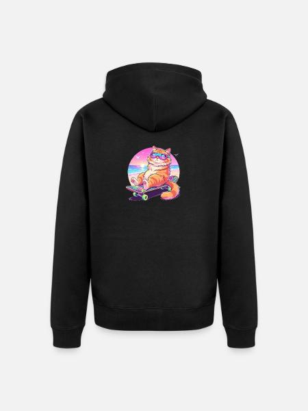 Katze Skateboard Sonnenbrille - Unisex Premium Bio Zip Hoodie - Schwarz