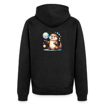 Kawaii Otter Playing with Soap Bubbles – Cute - Unisex Premium Organic Zip Hoodie - black - Back - Nico (187cm)