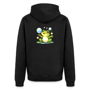 Green Kawaii Frog with Soap Bubbles – Cute - Unisex Premium Organic Zip Hoodie - black - Back - Nico (187cm)