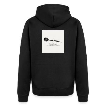 Dart Spruch: Ich Treff Doch Eh Nichts - Unisex Premium Bio Zip Hoodie - Schwarz - Hinten - Nico (187cm)