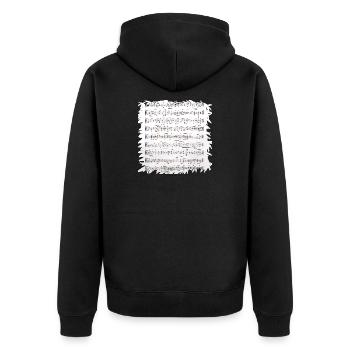 Schwarzweiß Notenblatt mit Rand - Unisex Premium Bio Zip Hoodie - Schwarz - Hinten - Nico (187cm)