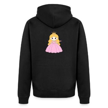 Prinzessin mit Krone und rosa Kleid – Märchenhaft - Unisex Premium Bio Zip Hoodie - Schwarz - Hinten - Nico (187cm)