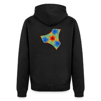 Feuerbumerang – Chaos Theory - Unisex Premium Bio Zip Hoodie - Schwarz - Hinten - Nico (187cm)