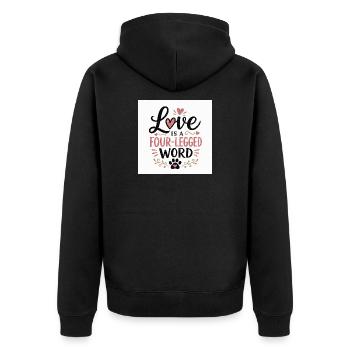 Liebe ist ein Vierbein Wort - Unisex Premium Bio Zip Hoodie - Schwarz - Hinten - Nico (187cm)
