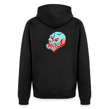 8bit neon skull - Unisex Premium Bio Zip Hoodie - Schwarz - Hinten - Nico (187cm)