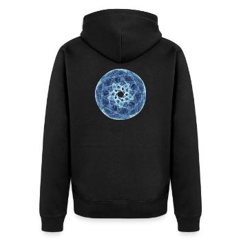 Lichtbahnen der Leere – Strange Attractor - Unisex Premium Bio Zip Hoodie - Schwarz - Hinten - Nico (187cm)