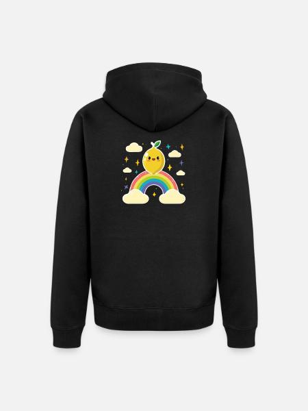 Kawaii Lemon Rainbow - Unisex Premium Organic Zip Hoodie - black