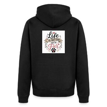 Life Is Better With Paws – T-Shirt für Hunde- & - Unisex Premium Bio Zip Hoodie - Schwarz - Hinten - Nico (187cm)