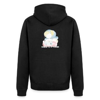 Häkeln ist meine Therapie - Unisex Premium Bio Zip Hoodie - Schwarz - Hinten - Nico (187cm)