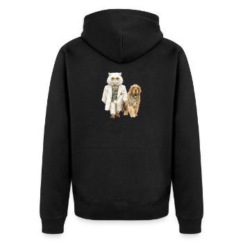 Old Money Katze – Eleganz auf Samtpfoten - Unisex Premium Bio Zip Hoodie - Schwarz - Hinten - Nico (187cm)