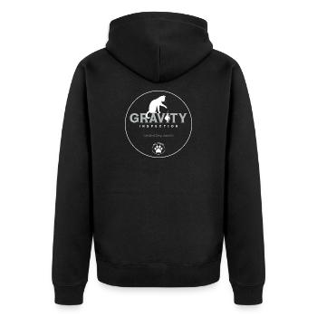 Gravität Inspektion Logo - Unisex Premium Bio Zip Hoodie - Schwarz - Hinten - Nico (187cm)