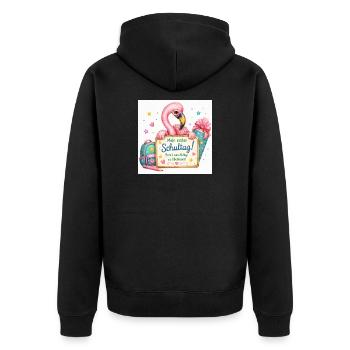 Flamingo Schulstart Abenteuer - Unisex Premium Bio Zip Hoodie - Schwarz - Hinten - Nico (187cm)