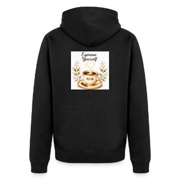 expressoyourself - Unisex Premium Bio Zip Hoodie - Schwarz - Hinten - Nico (187cm)