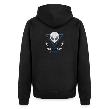 Alien UFO Sci-Fi Outsider - Unisex Premium Bio Zip Hoodie - Schwarz - Hinten - Nico (187cm)
