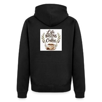 Life_Begins_After_Coffee.png - Unisex Premium Bio Zip Hoodie - Schwarz - Hinten - Nico (187cm)
