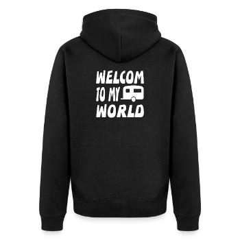 Camping - Unisex Premium Bio Zip Hoodie - Schwarz - Hinten - Nico (187cm)