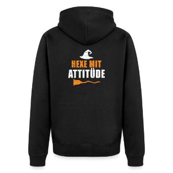 Hexe Mit Attitüde - Unisex Premium Bio Zip Hoodie - Schwarz - Hinten - Nico (187cm)