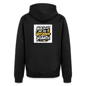 Heute bin ich nur aus Versehen produktiv. - Unisex Premium Bio Zip Hoodie - Schwarz - Hinten - Nico (187cm)