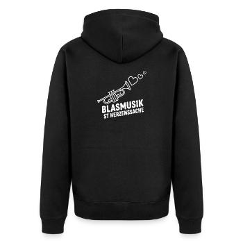 Blasmusik Herzensache – Trompete Musikant Design - Unisex Premium Bio Zip Hoodie - Schwarz - Hinten - Nico (187cm)