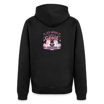 Ich werde eine Große Schwester – Einhorn Duo - Unisex Premium Bio Zip Hoodie - Schwarz - Hinten - Nico (187cm)