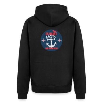Es_heisst_Moin-_Ihr_Spacken - Unisex Premium Bio Zip Hoodie - Schwarz - Hinten - Nico (187cm)